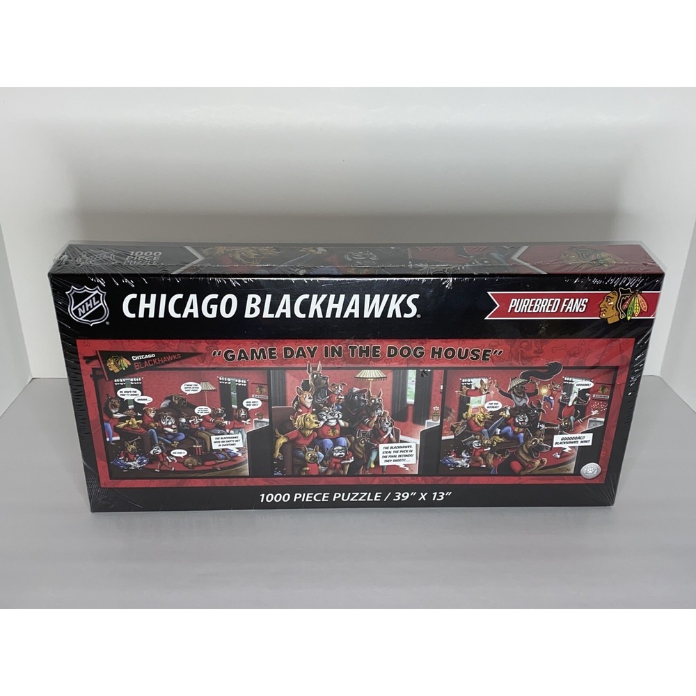 Chicago Blackhawks‎ "Game Day In The Dog House" 3 Puzzles In 1! 1000pc 39"X13"